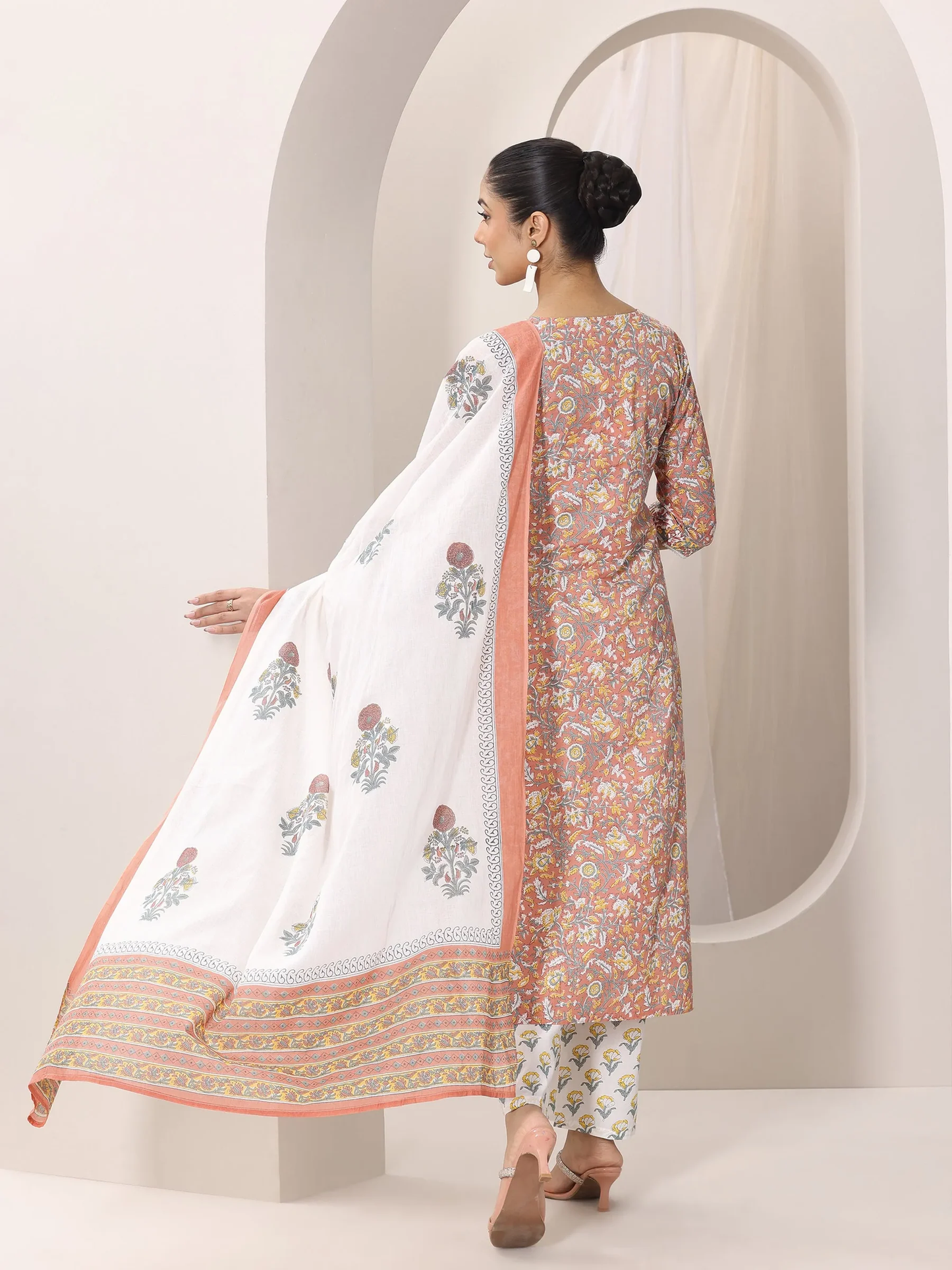 Printed Cotton Anarkali Suit and Straight Suit (Pack Of 2)