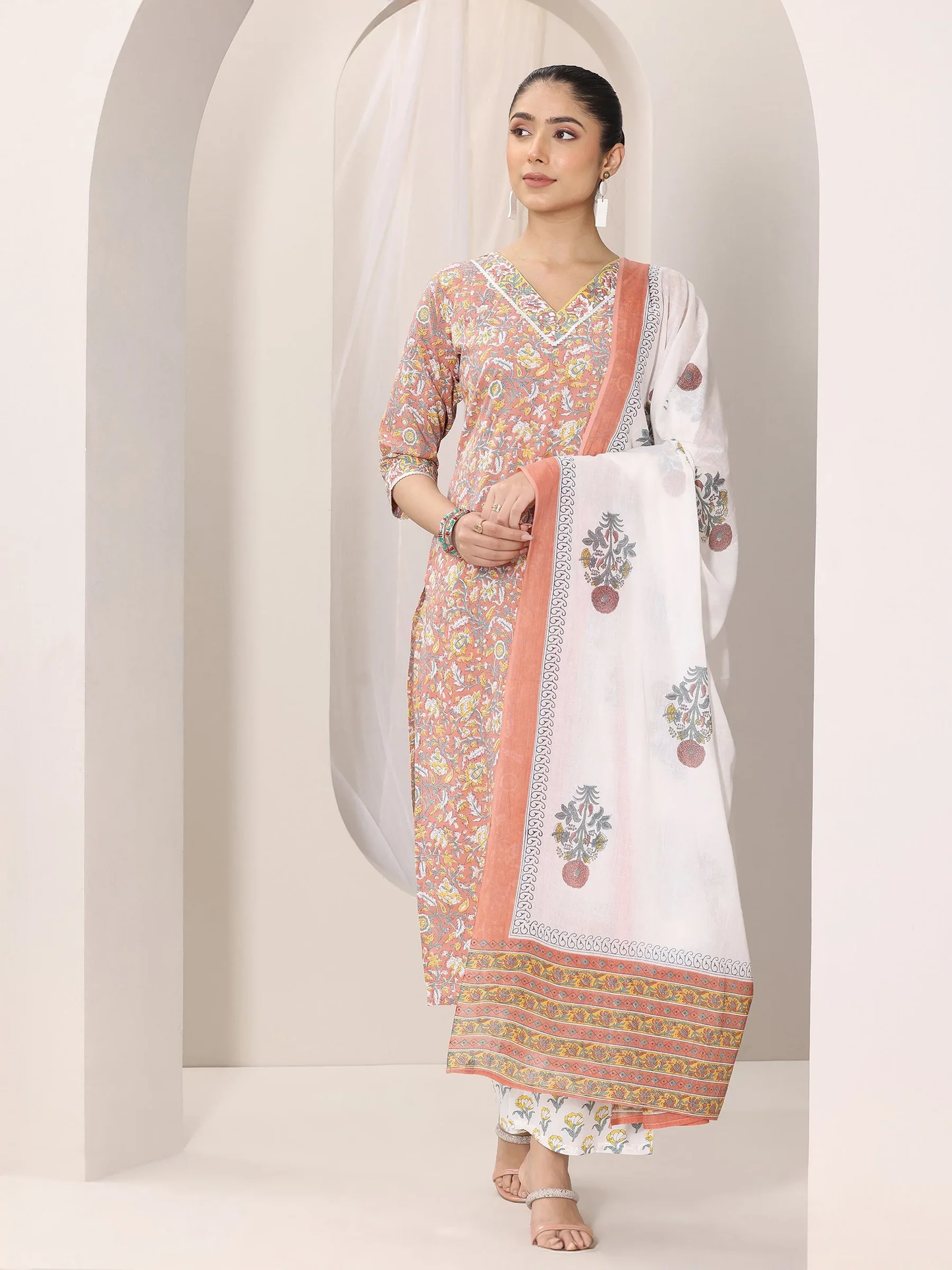 Printed Cotton Anarkali Suit and Straight Suit (Pack Of 2)
