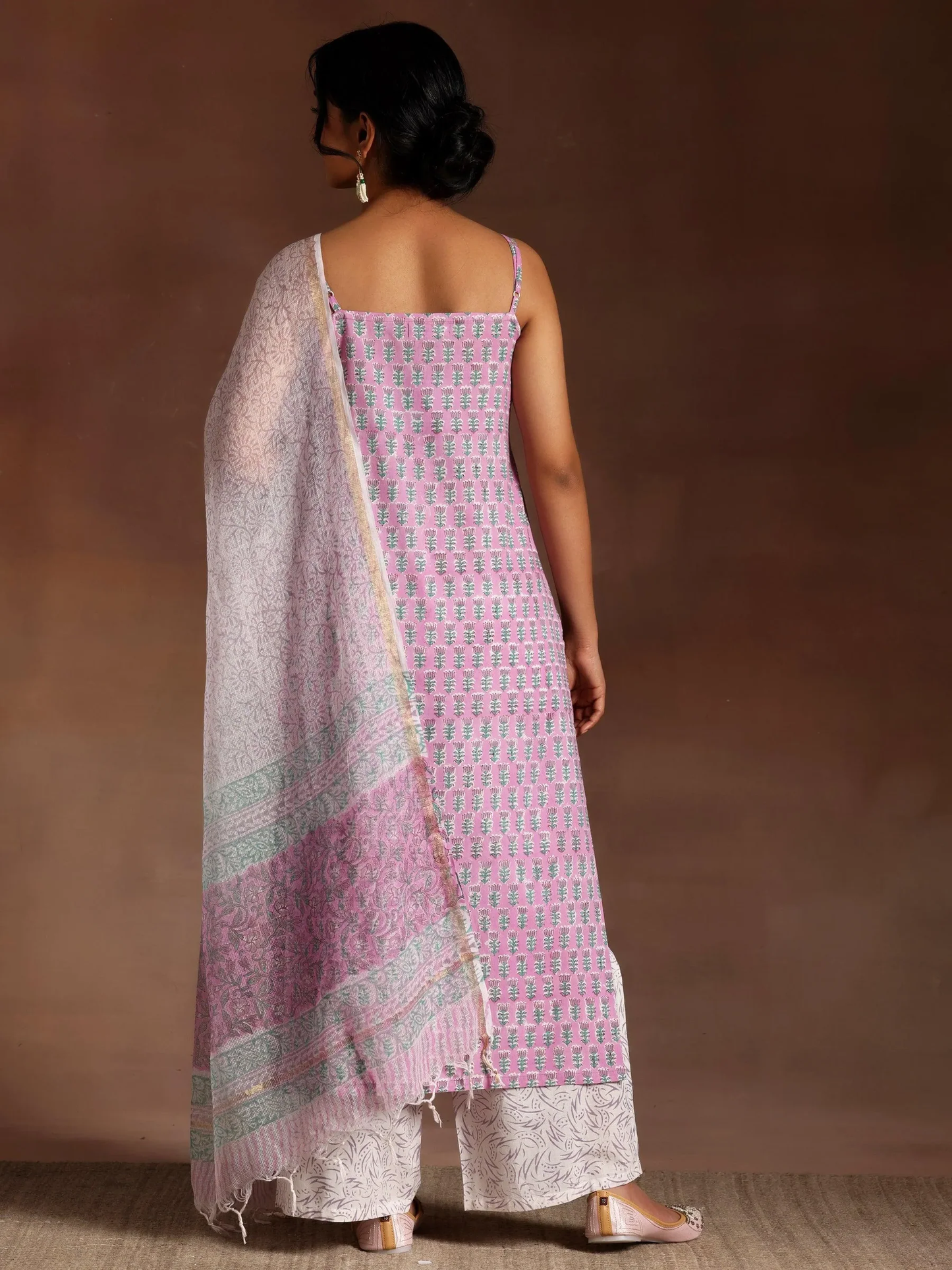 Printed Poly Chiffon A-Line Kurta With Palazzos & Dupatta (PACK OF 2)