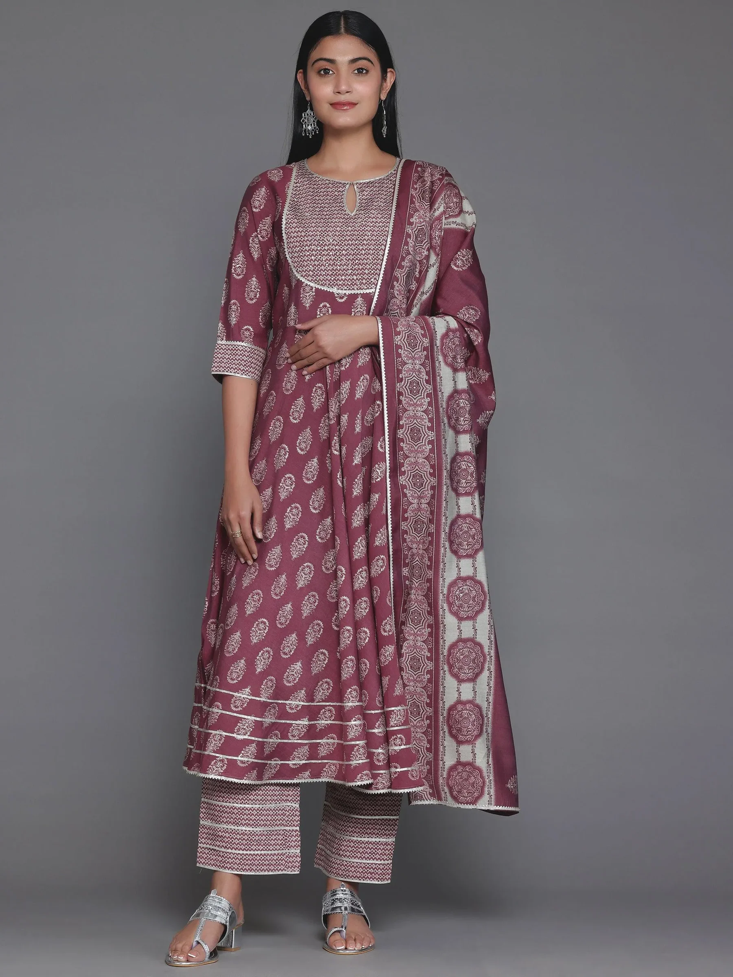 Printed Silk Blend Anarkali Suit With Dupatta (PACK OF 2)